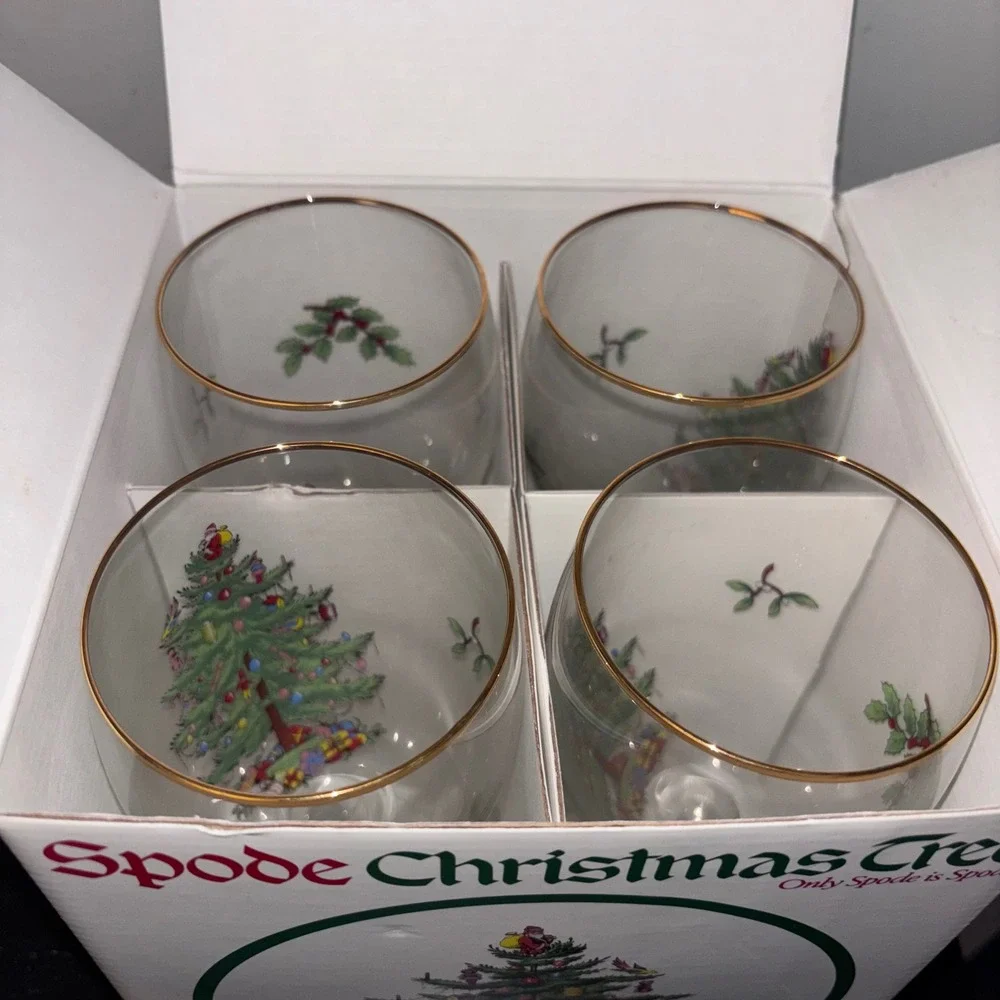Spode | Christmas Tree | All Purpose Wine Glasses | Set of 4 |‎ Holiday Stemware
